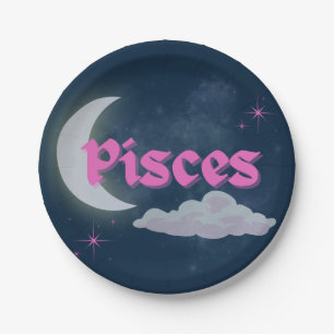 Pisces Celestial Moon Cloud Stars Astrology Art Paper Plate