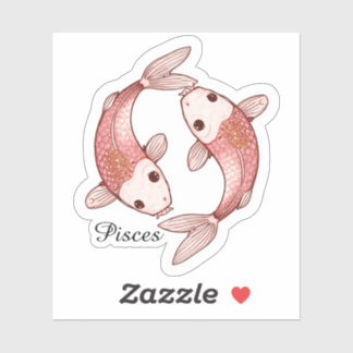 Pisces Celestial Zodiac Sticker - Twin Fish Art
