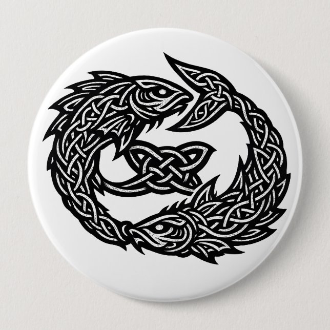 Pisces Celtic Twin‑Current Sigil | BurnsInHell Ink 10 Cm Round Badge (Front)