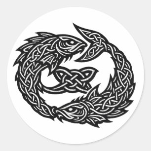 Pisces Celtic Twin‑Current Sigil BurnsInHell Ink Classic Round Sticker