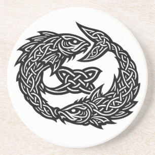 Pisces Celtic Twin‑Current Sigil BurnsInHell Ink Coaster