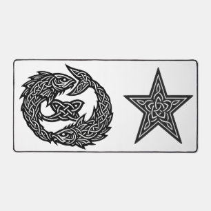 Pisces Celtic Twin‑Current Sigil   BurnsInHell Ink Desk Mat