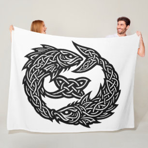 Pisces Celtic Twin‑Current Sigil   BurnsInHell Ink Fleece Blanket