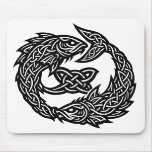 Pisces Celtic Twin‑Current Sigil   BurnsInHell Ink Mouse Pad