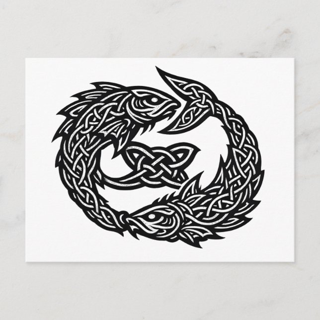 Pisces Celtic Twin‑Current Sigil | BurnsInHell Ink Postcard (Front)