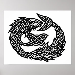 Pisces Celtic Twin‑Current Sigil BurnsInHell Ink Poster
