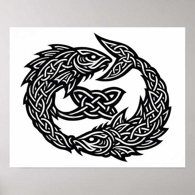 Pisces Celtic Twin‑Current Sigil | BurnsInHell Ink Poster (Front)