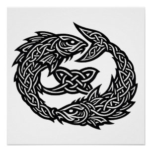 Pisces Celtic Twin‑Current Sigil BurnsInHell Ink Poster