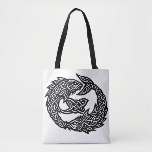 Pisces Celtic Twin‑Current Sigil BurnsInHell Ink Tote Bag