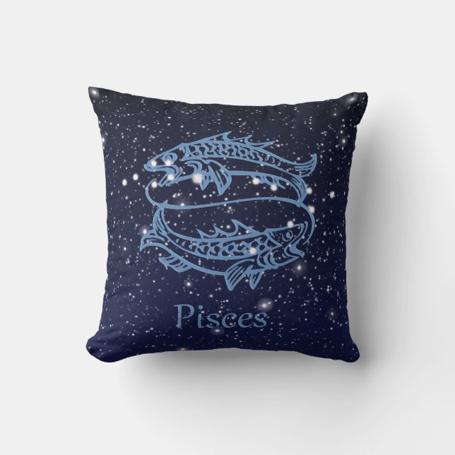 Pisces Constellation and Zodiac Sign with Stars Cushion (Front)