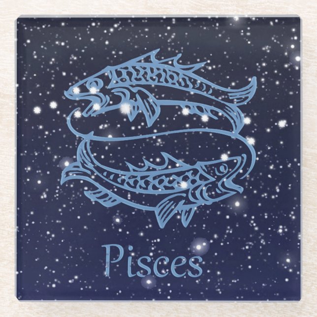 Pisces Constellation and Zodiac Sign with Stars Glass Coaster (Front)