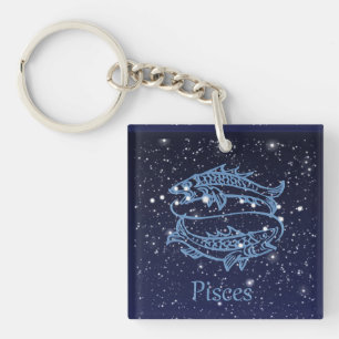 Pisces Constellation and Zodiac Sign with Stars Key Ring