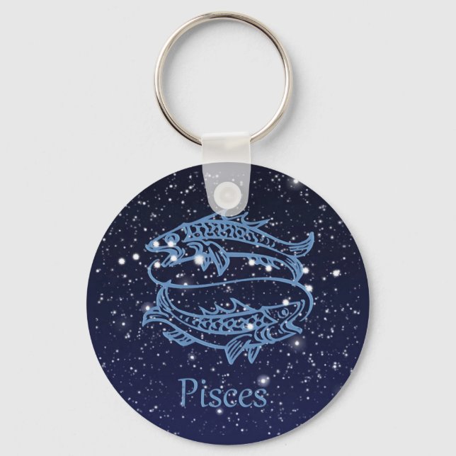 Pisces Constellation and Zodiac Sign with Stars Key Ring (Front)