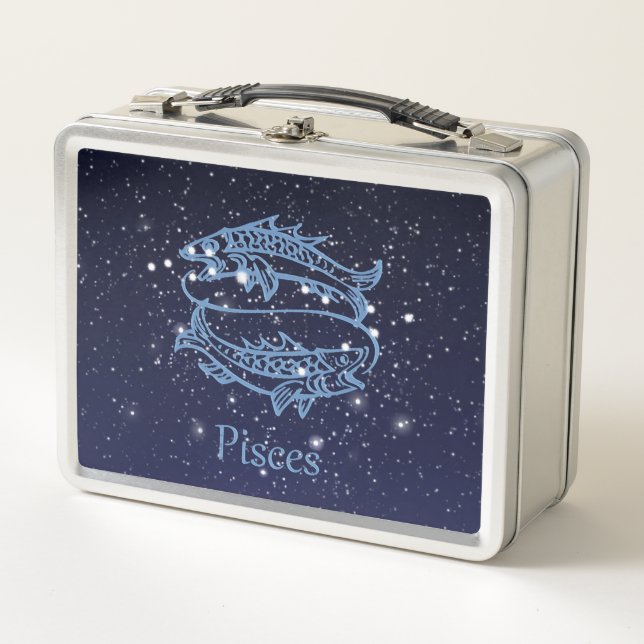 Pisces Constellation and Zodiac Sign with Stars Metal Lunch Box (Front)