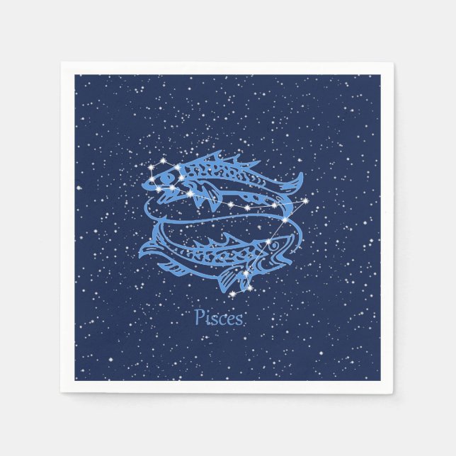 Pisces Constellation and Zodiac Sign with Stars Napkin (Front)
