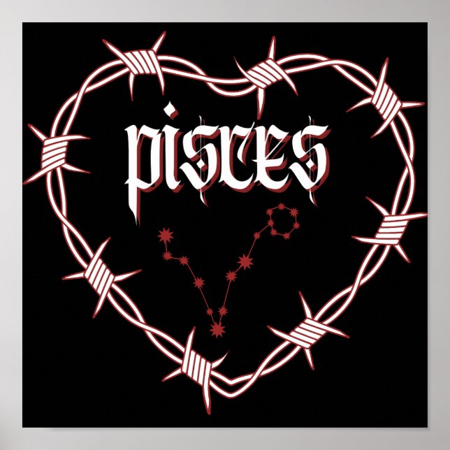 Pisces Constellation Gothic Dark Celestial Art Poster (Front)