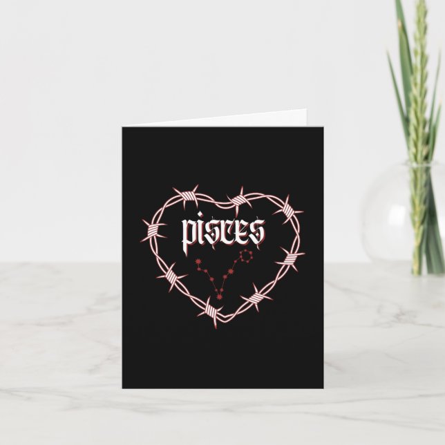 Pisces Constellation Gothic Dark Edgy Birthday Card (Front)