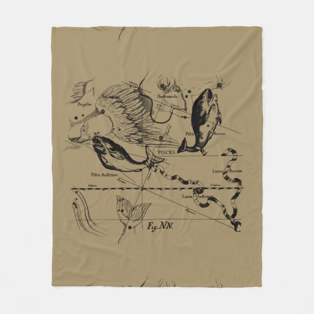 Pisces Constellation Hevelius 1690 Feb19 -March 20 Fleece Blanket (Front)