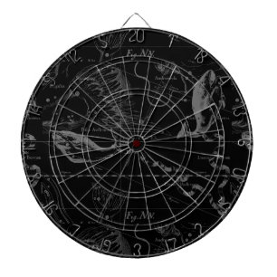 Pisces Constellation Hevelius 1690 on Black Dartboard