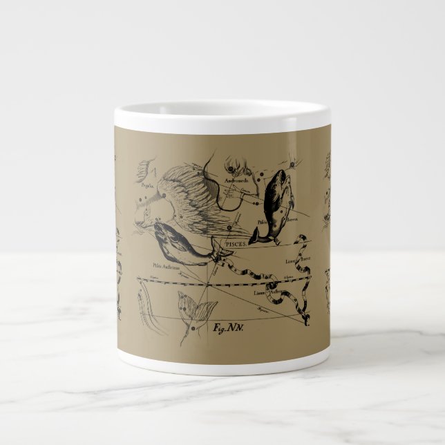 Pisces Constellation Hevelius 1690 on Taupe Large Coffee Mug (Front)