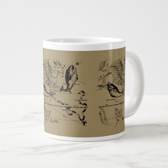 Pisces Constellation Hevelius 1690 on Taupe Large Coffee Mug (Front Right)