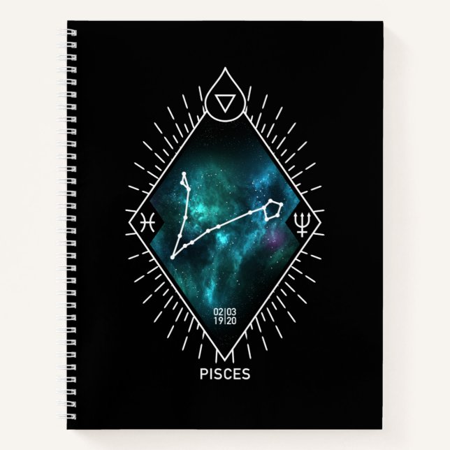 Pisces Constellation & Zodiac Symbol Notebook (Front)