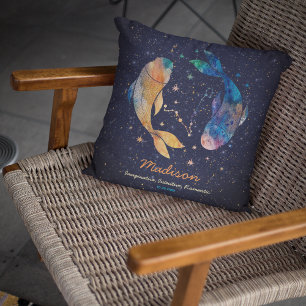 Pisces Constellation Zodiac Watercolor Star Galaxy Cushion
