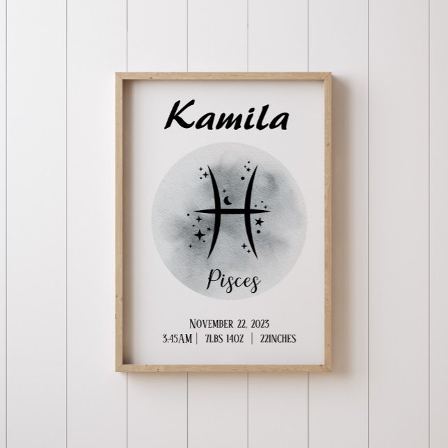 Pisces Custom Personalised Zodiac Nursery Poster (Creator Uploaded)