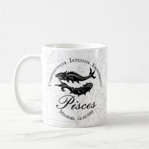 Pisces Custom Zodiac  Traits Vintage Black White Coffee Mug