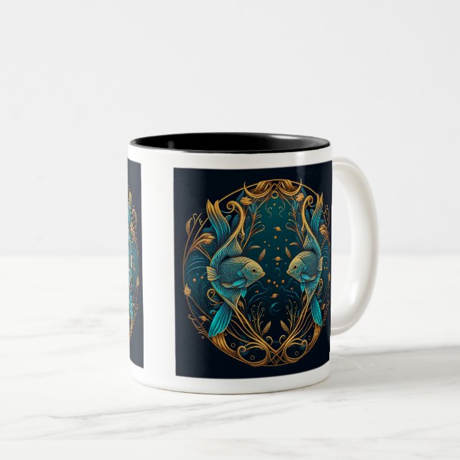 Pisces Design Two-Tone Mug, 11 oz  Two-Tone Coffee Mug (Front Right)