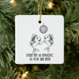 Pisces Disco Fish Pun Christmas Ornament