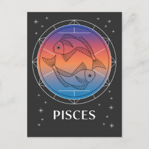 Pisces Dreams Colourful Celestial Pisces Zodiac Postcard
