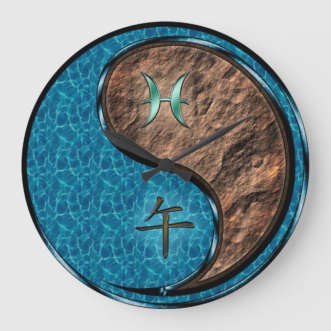 Pisces & Earth Horse Large Clock (Front)