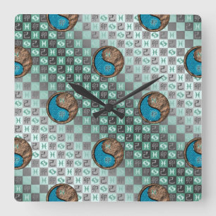 Pisces & Earth Rabbit Square Wall Clock