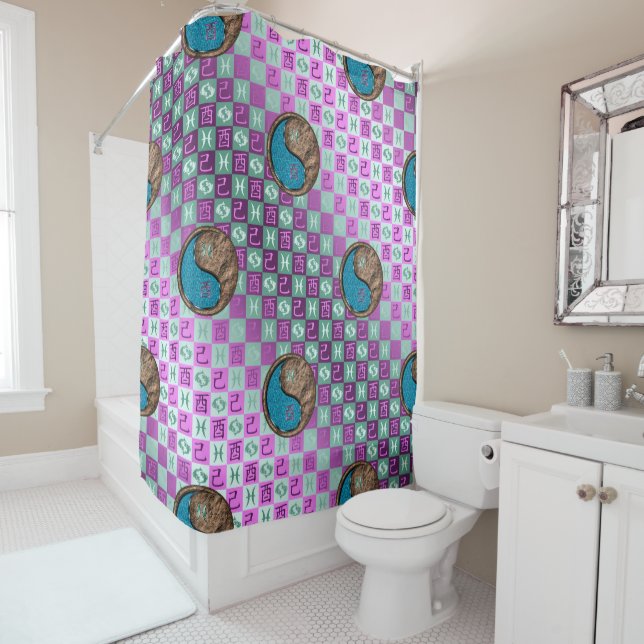 Pisces & Earth Rooster Shower Curtain (In Situ)