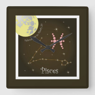 Pisces February 19 to March 20 Uhr Square Wall Clock