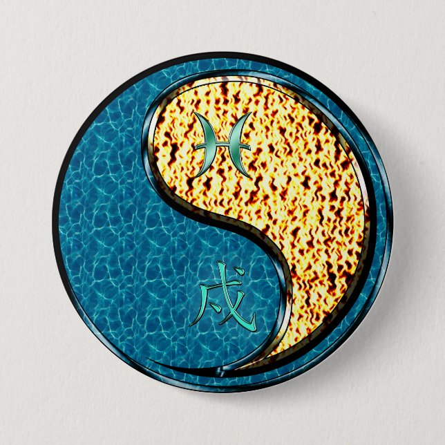 Pisces & Fire Dog 7.5 Cm Round Badge (Front)