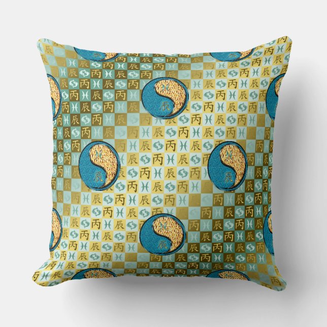 Pisces & Fire Dragon Throw Pillow (Front)