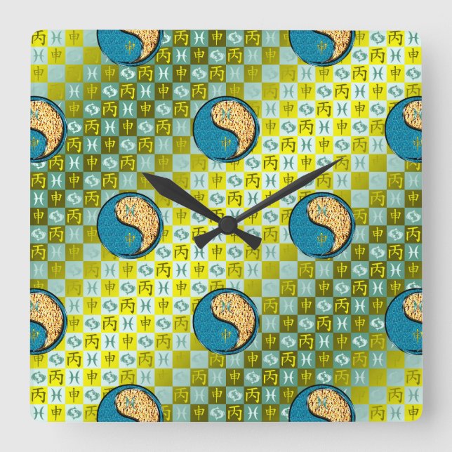 Pisces & Fire Monkey Square Wall Clock (Front)