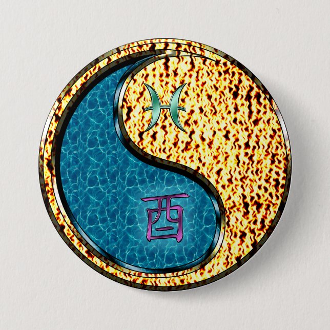 Pisces & Fire Rooster 7.5 Cm Round Badge (Front)