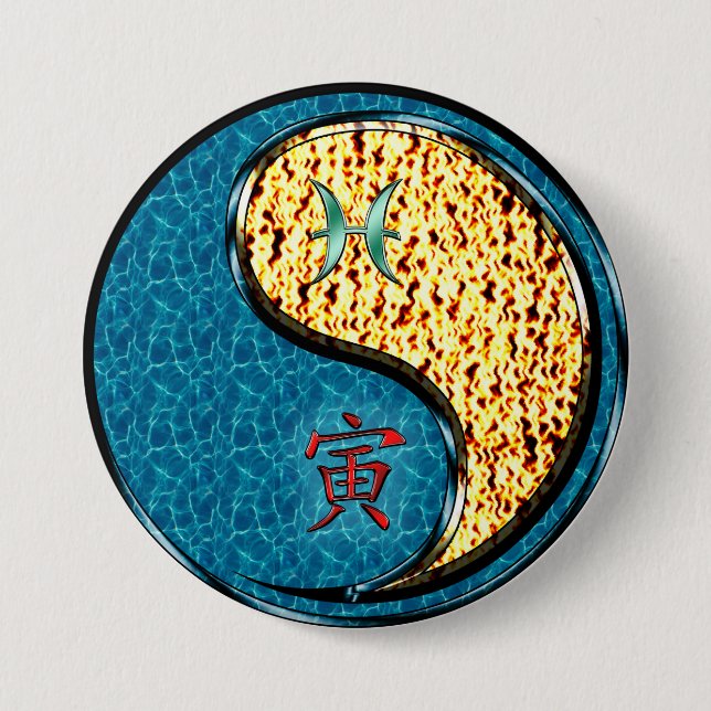 Pisces & Fire Tiger 7.5 Cm Round Badge (Front)