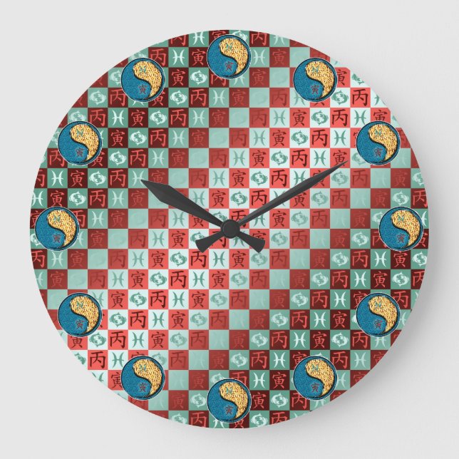 Pisces & Fire Tiger Large Clock (Front)