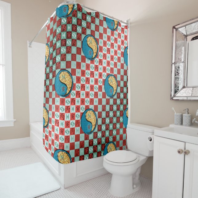 Pisces & Fire Tiger Shower Curtain (In Situ)