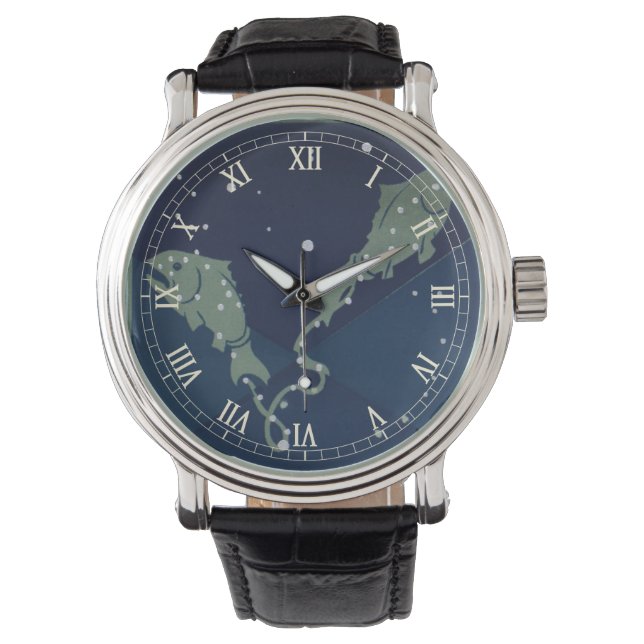 Pisces Fish Constellation Vintage Zodiac Astrology Watch (Front)