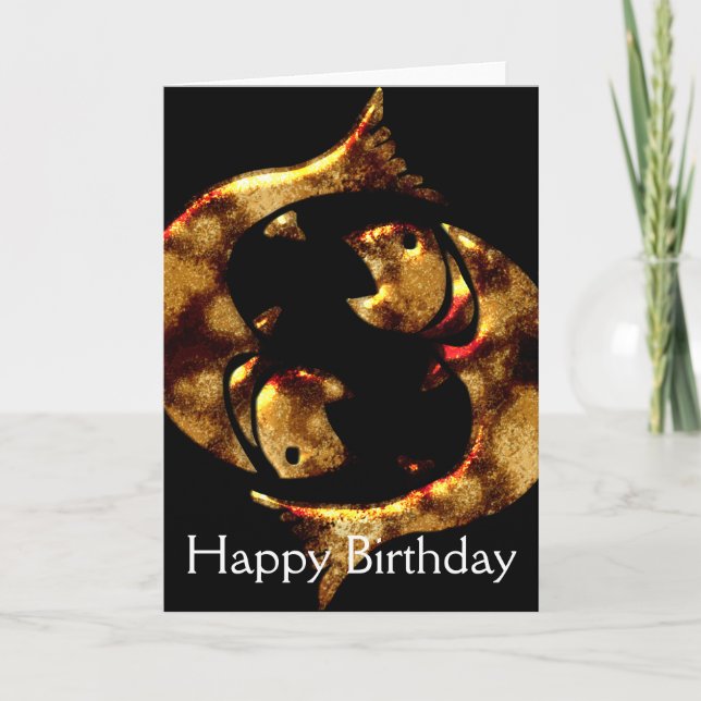 Pisces Fish March Happy Birthday Greeting Card (Front)