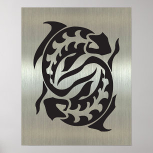 Pisces Fish Silhouette with Metallic Effect Poster