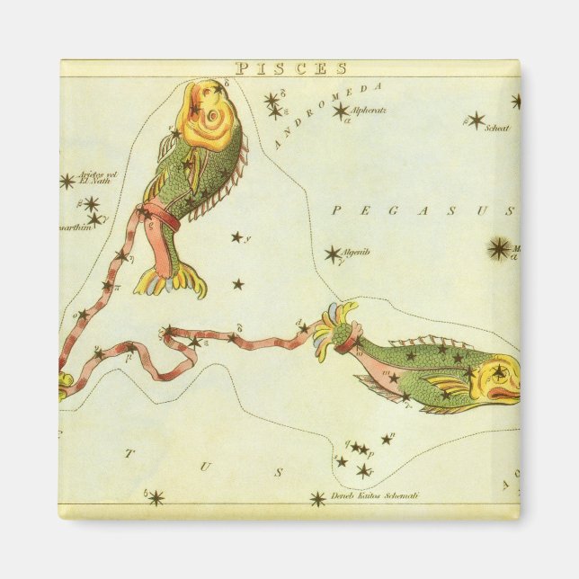 Pisces Fish, Vintage Constellation Urania's Mirror Magnet (Front)