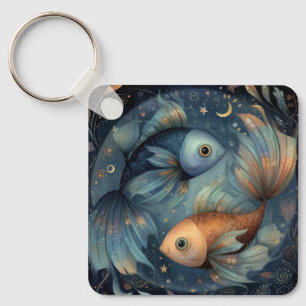 Pisces Fish Zodiac Astrology Celestial Birthday Key Ring