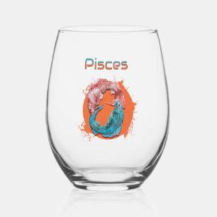 Pisces Fish Zodiac Horoscope Water Astrology Sign Stemless Wine Glass