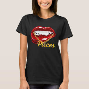 Pisces Girl Juicy Lips Gold Chain Astrology Zodiac T-Shirt